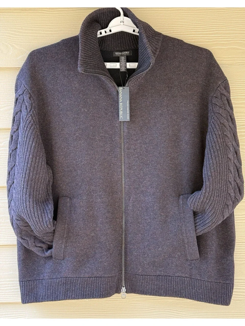 Banana Republic Men's XXL Brown Italian Wool Blend Full Zip Sweater Knit Jacket